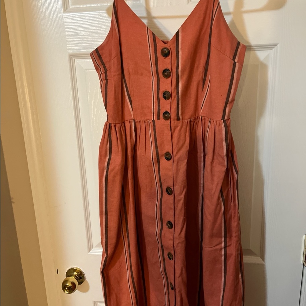 Japna Coral and Black Striped Midi Dress